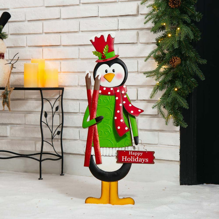 36"H Metal Penguin Yardstake or Standing Décor or Wall Décor (3 Functions)