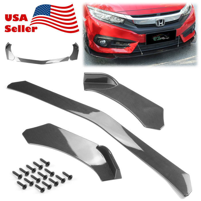 3pcs Front Bumper Lip Universal PC-89668 (Carbon Fiber Textured Black / Gloss Black / Matte Black)