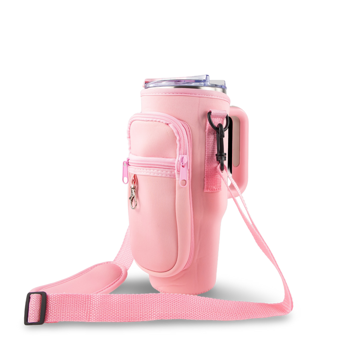 40oz Portable Tumbler Sleeve Bag w/ Strap & Hook - side view | tumbler handle accessory