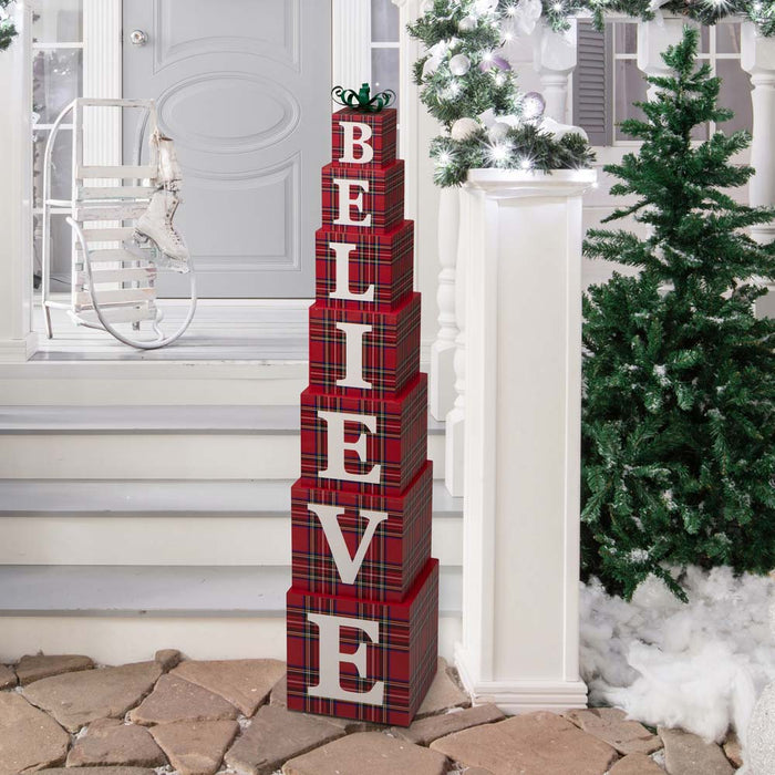 42.13"H Wooden BELIEVE Double-edage Porch Decor