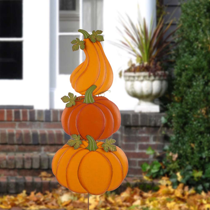 42"H 3 in 1 Metal Pumpkin Yard Stake or Hanging Decor