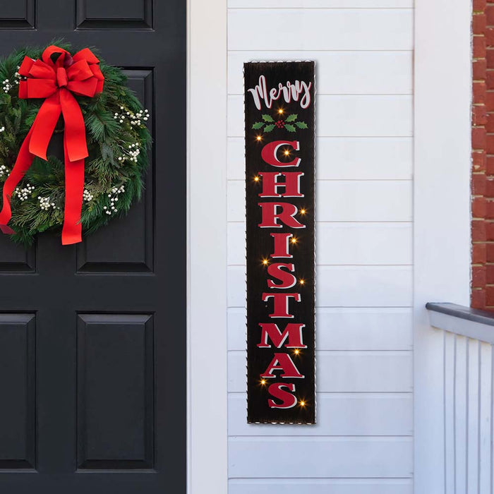 42"H Lighted Wooden Black "Merry CHRISTMAS" Porch Sign Board
