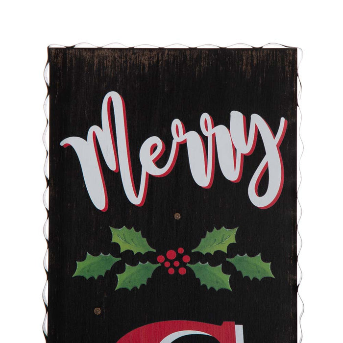 42"H Lighted Wooden Black "Merry CHRISTMAS" Porch Sign Board