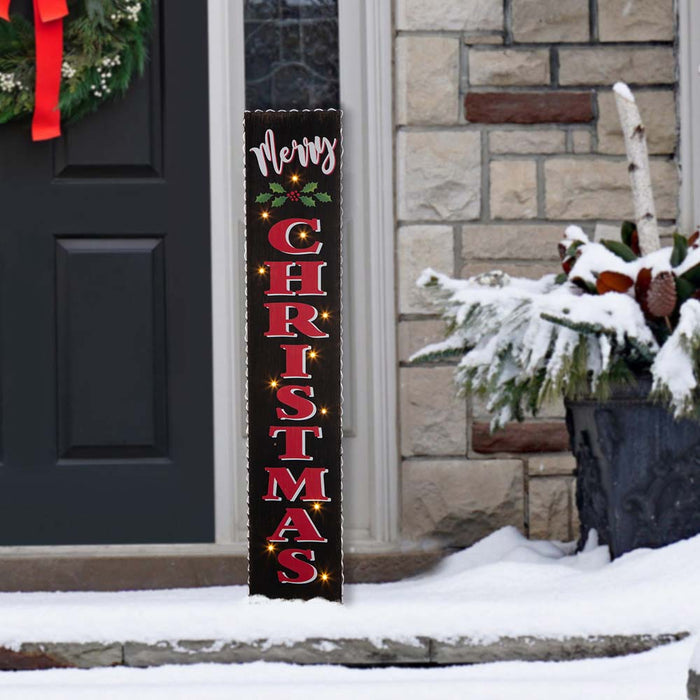42"H Lighted Wooden Black "Merry CHRISTMAS" Porch Sign Board