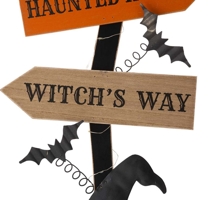 42"H Lighted Wooden Witch's Broom Porch Decor