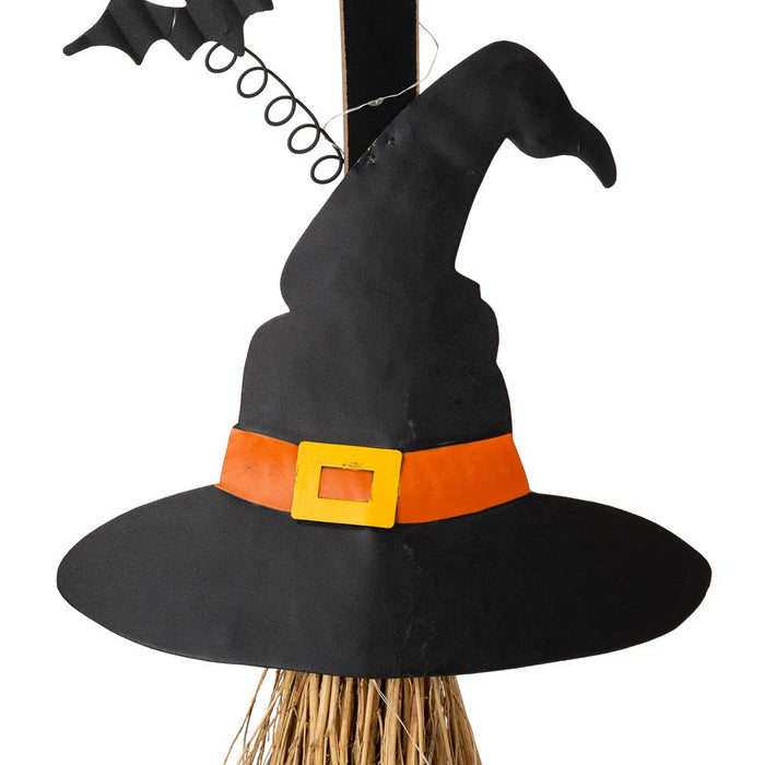 42"H Lighted Wooden Witch's Broom Porch Decor