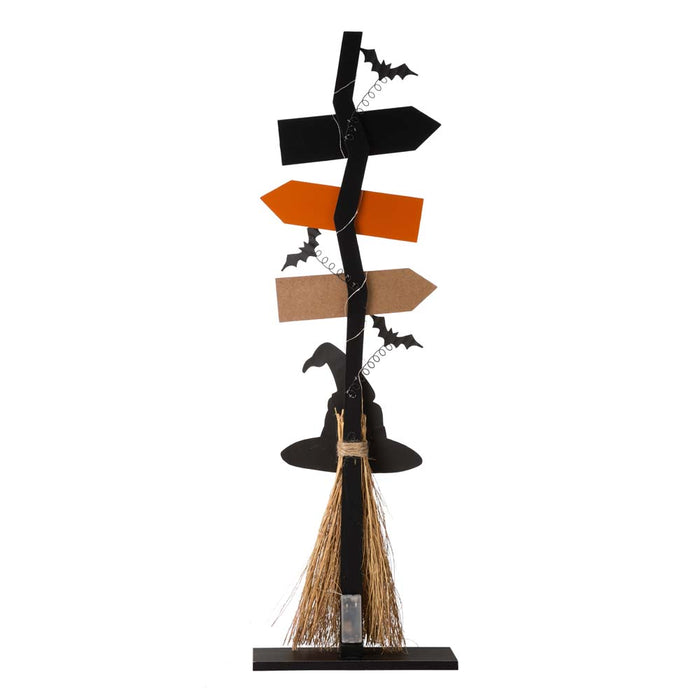 42"H Lighted Wooden Witch's Broom Porch Decor