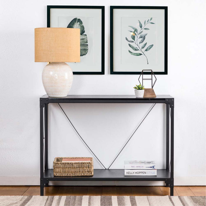 43.25"L Modern Industrial Black Wood/Metal Console Table