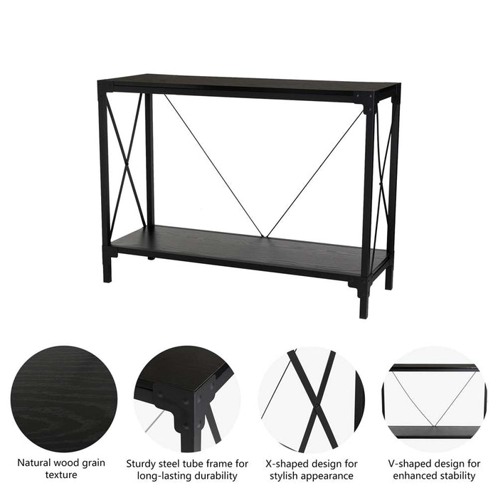 43.25"L Modern Industrial Black Wood/Metal Console Table