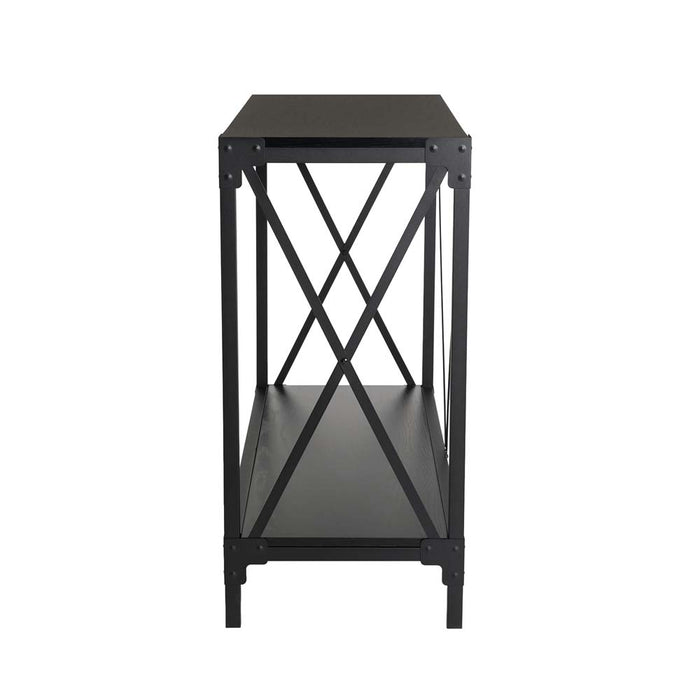 43.25"L Modern Industrial Black Wood/Metal Console Table
