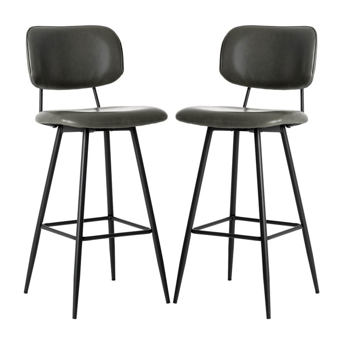 43"H Grey PU Leather Bar Stool with Back, Set of 2