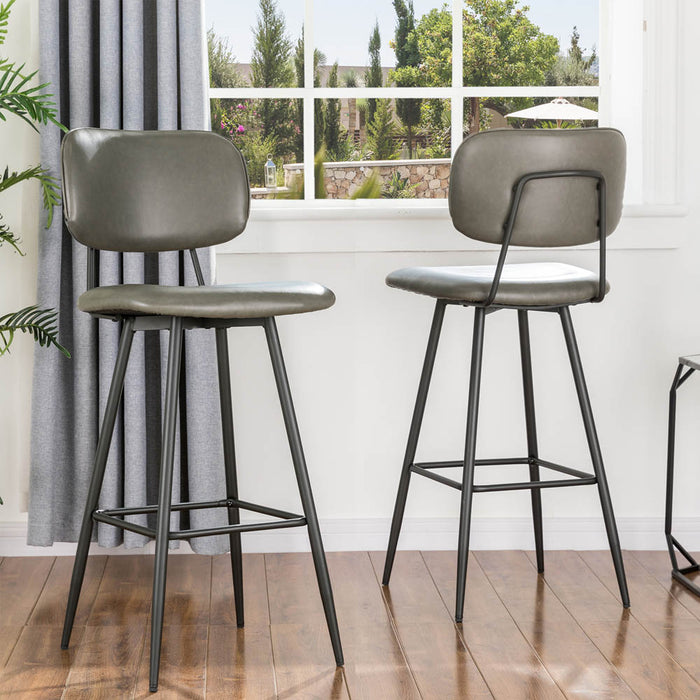 43"H Grey PU Leather Bar Stool with Back, Set of 2