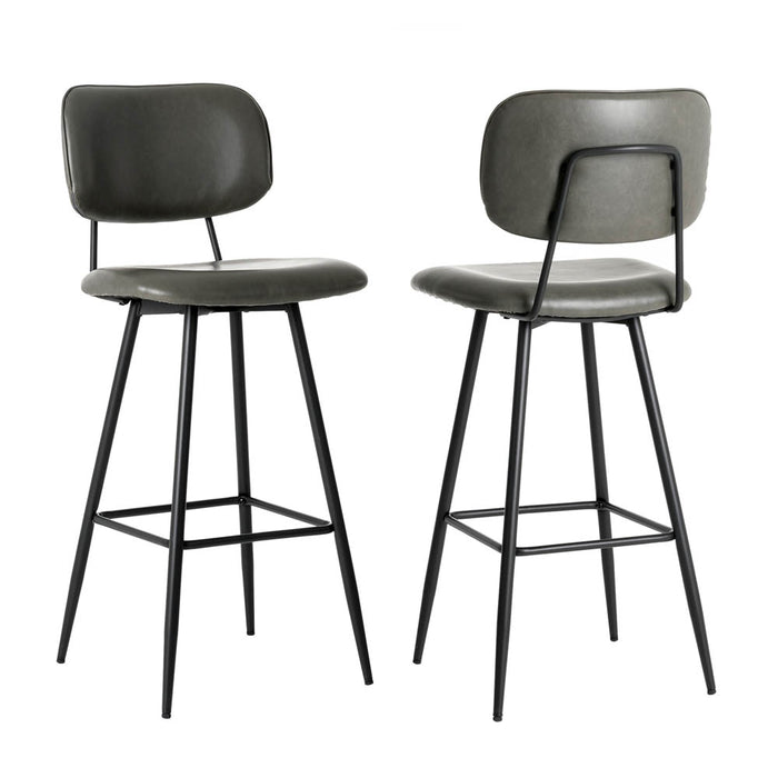 43"H Grey PU Leather Bar Stool with Back, Set of 2