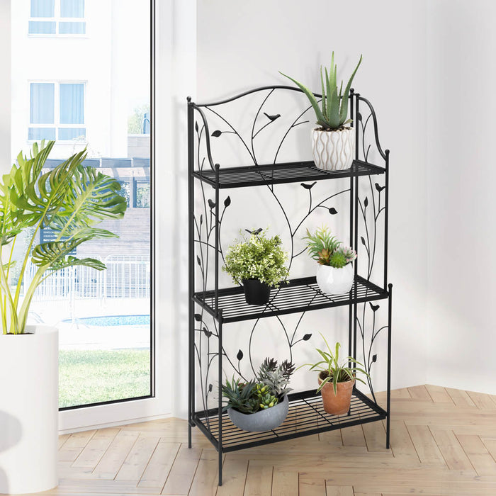44.75"H Rectangular 3-Tiered Black Metal Shelf Plant Stand
