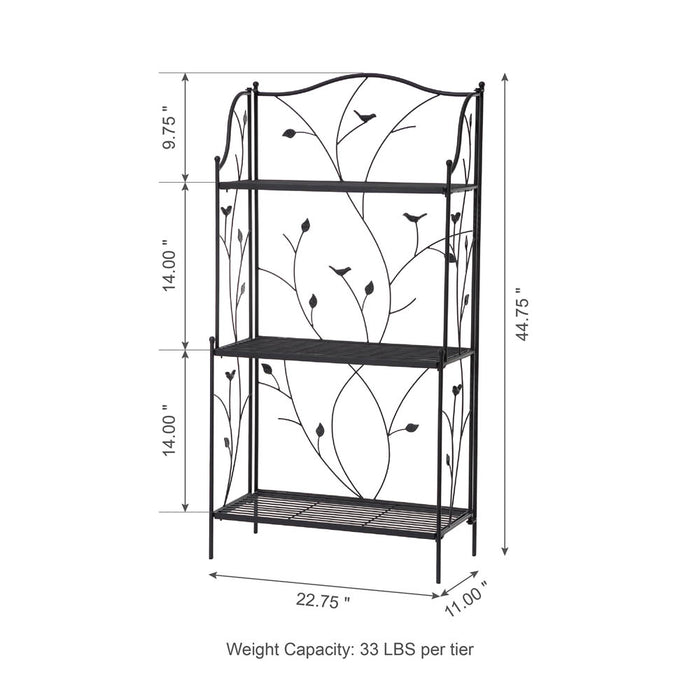 44.75"H Rectangular 3-Tiered Black Metal Shelf Plant Stand