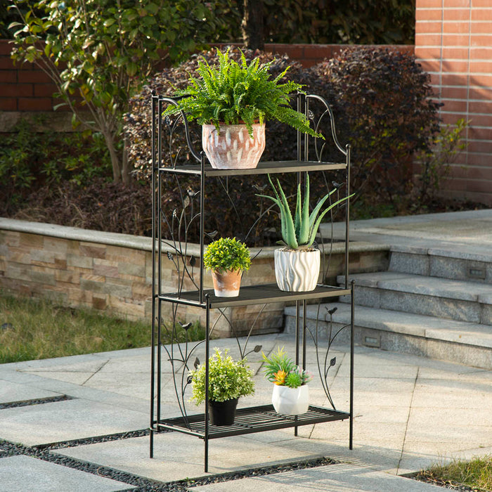 44.75"H Rectangular 3-Tiered Black Metal Shelf Plant Stand