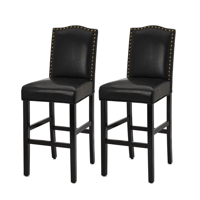 45.00"H Black Leatherette High-Back Barchair with Studded Decoration, Set of 2