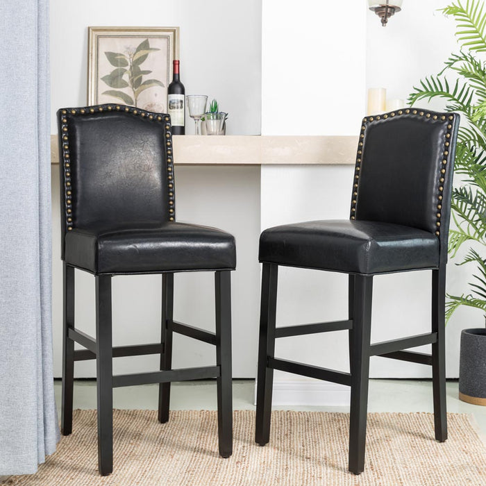 45.00"H Black Leatherette High-Back Barchair with Studded Decoration, Set of 2