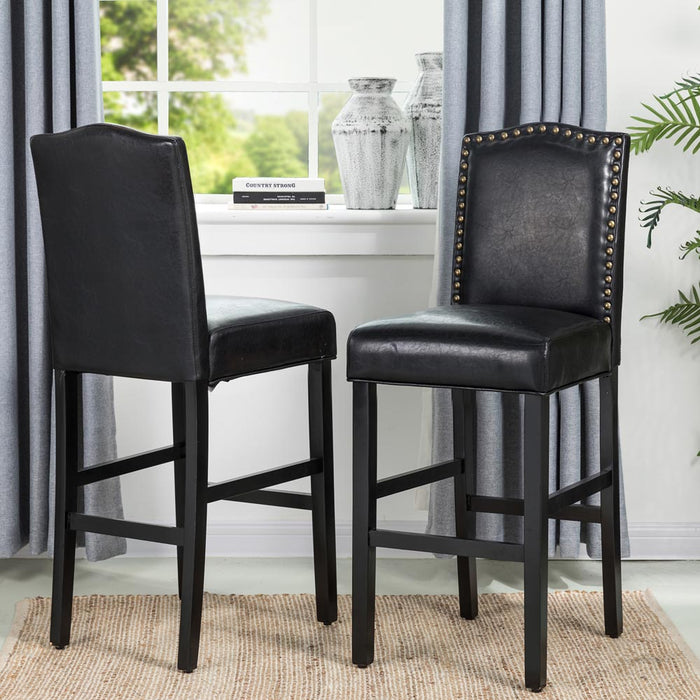 45.00"H Black Leatherette High-Back Barchair with Studded Decoration, Set of 2
