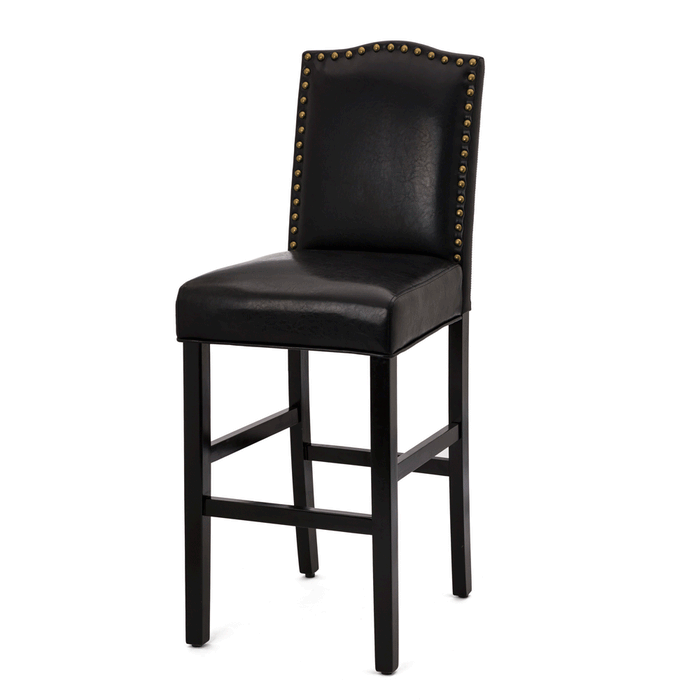 45.00"H Black Leatherette High-Back Barchair with Studded Decoration, Set of 2