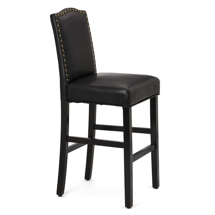 45.00"H Black Leatherette High-Back Barchair with Studded Decoration, Set of 2