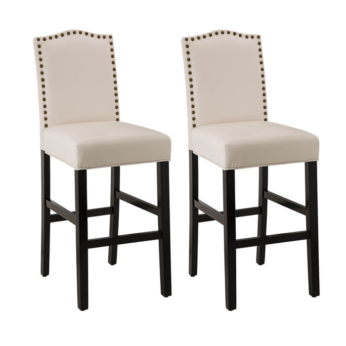 45"H Cream White Leatherette High-Back Barchair with Studded Decoration, Set of 2