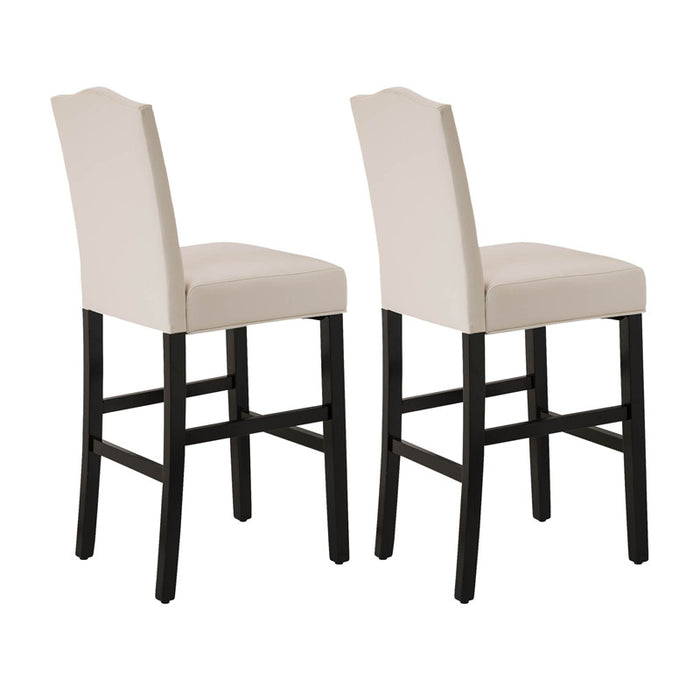 45"H Cream White Leatherette High-Back Barchair with Studded Decoration, Set of 2