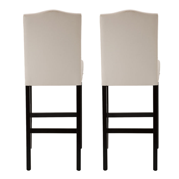 45"H Cream White Leatherette High-Back Barchair with Studded Decoration, Set of 2