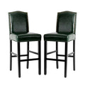 45"H Hunter Green PU Leather Upholstered Bar Chair with Studded Decor, Set of 2