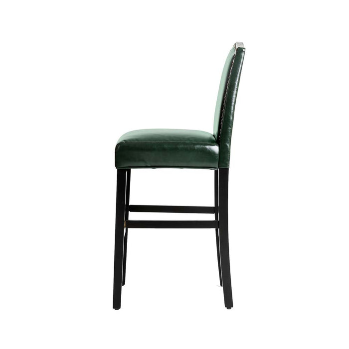 45"H Hunter Green PU Leather Upholstered Bar Chair with Studded Decor, Set of 2