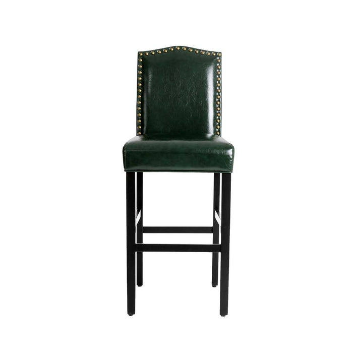 45"H Hunter Green PU Leather Upholstered Bar Chair with Studded Decor, Set of 2