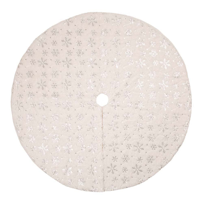 48"D White Plush with Snowflake Christmas Tree Skirt
