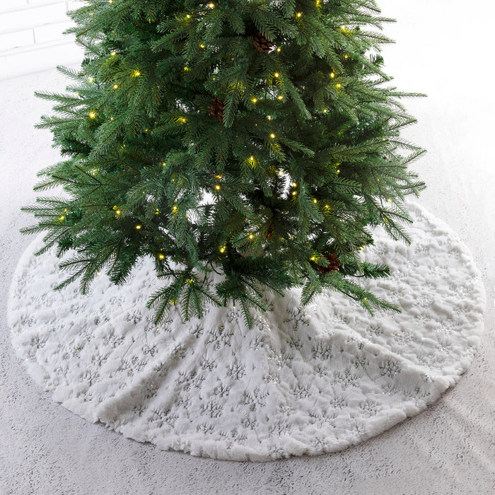 48"D White Plush with Snowflake Christmas Tree Skirt