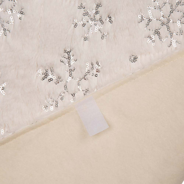 48"D White Plush with Snowflake Christmas Tree Skirt