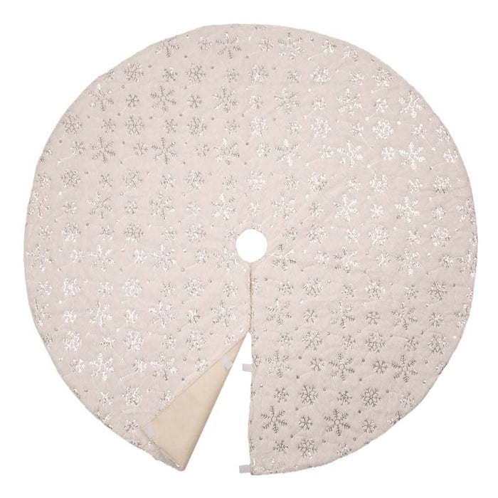 48"D White Plush with Snowflake Christmas Tree Skirt
