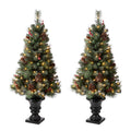 4ft Flocked Artificial Christmas Tree With 100 Warm White Light, Set of 2