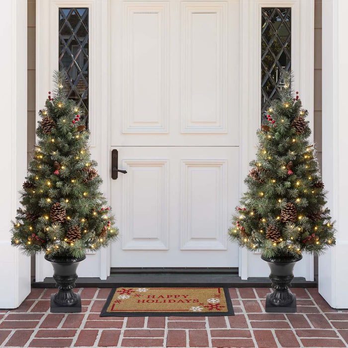 4ft Flocked Artificial Christmas Tree With 100 Warm White Light, Set of 2