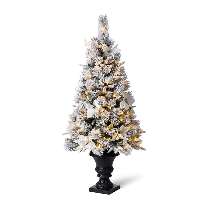 4ft Pre-Lit Pine Artificial Christmas Porch Tree with 100 Warm White Lights and Poinsettias