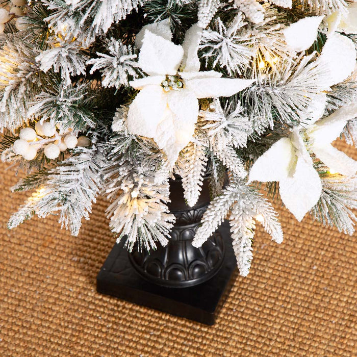 4ft Pre-Lit Pine Artificial Christmas Porch Tree with 100 Warm White Lights and Poinsettias