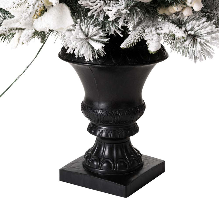 4ft Pre-Lit Pine Artificial Christmas Porch Tree with 100 Warm White Lights and Poinsettias