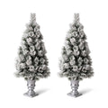 4ft Pre-Lit Snow Flocked Pine Artificial Christmas Porch Tree with 100 Warm White Lights, Set of 2