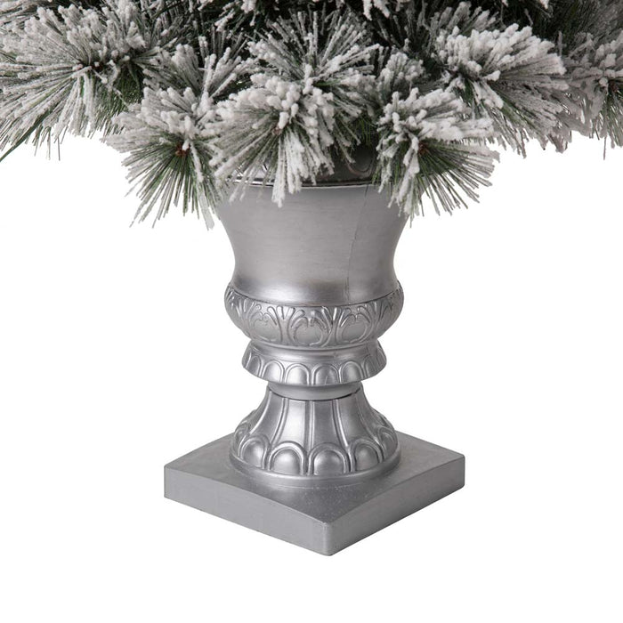 4ft Pre-Lit Snow Flocked Pine Artificial Christmas Porch Tree with 100 Warm White Lights, Set of 2