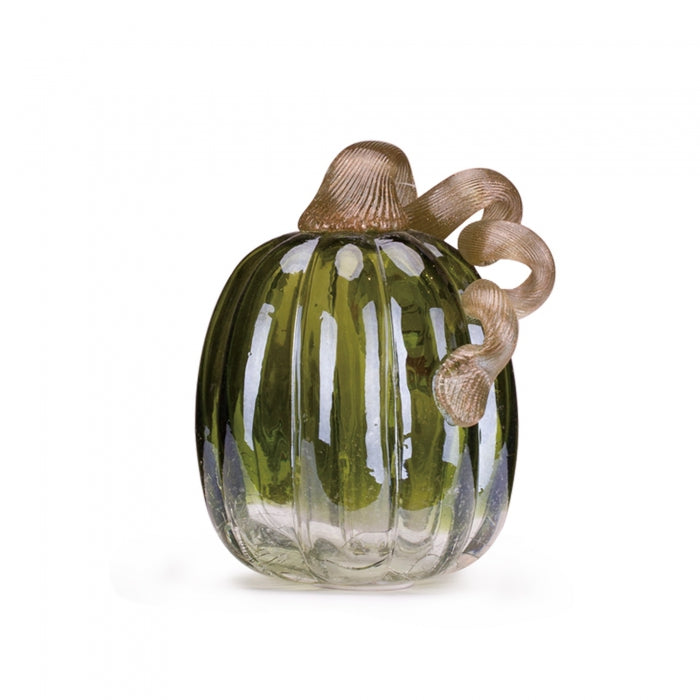 5.51"H Hand Blown Green Crackle Glass Pumpkin Decor
