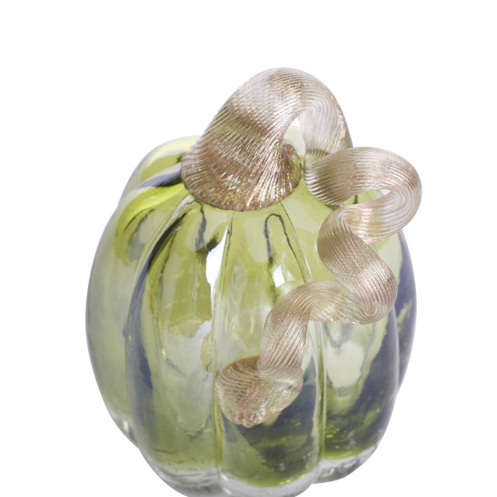 5.51"H Hand Blown Green Crackle Glass Pumpkin Decor