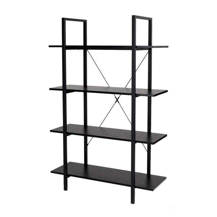 55"H Modern Industrial Black Wood/Metal 4-Tier Bookcases & Shelves