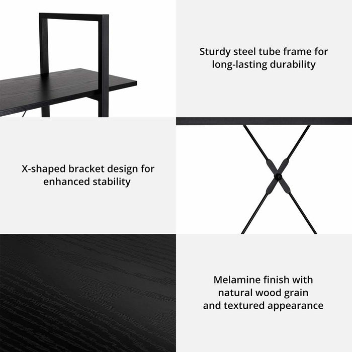 55"H Modern Industrial Black Wood/Metal 4-Tier Bookcases & Shelves