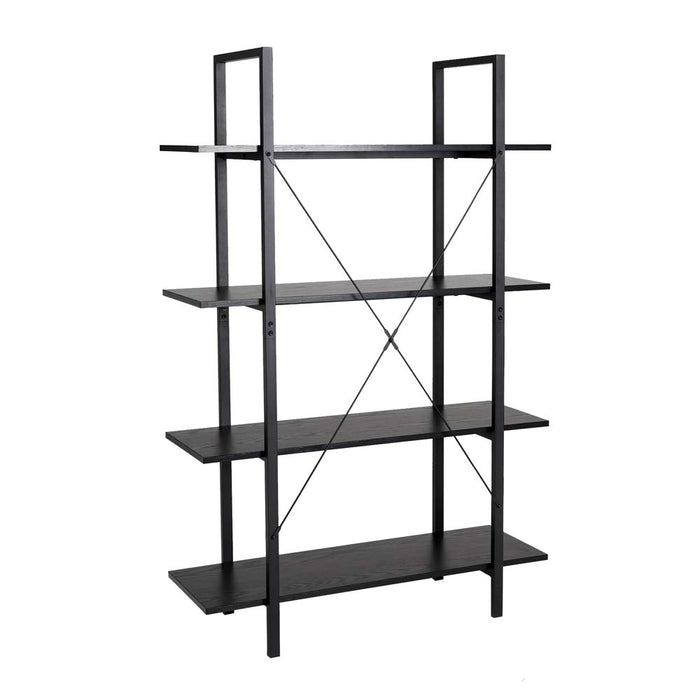 55"H Modern Industrial Black Wood/Metal 4-Tier Bookcases & Shelves