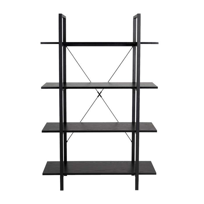 55"H Modern Industrial Black Wood/Metal 4-Tier Bookcases & Shelves