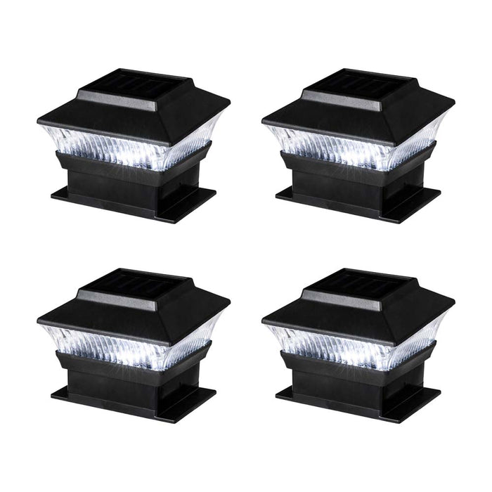 5.75"L 4 Pack Black Solar Powered LED Fence Post Cap Lights