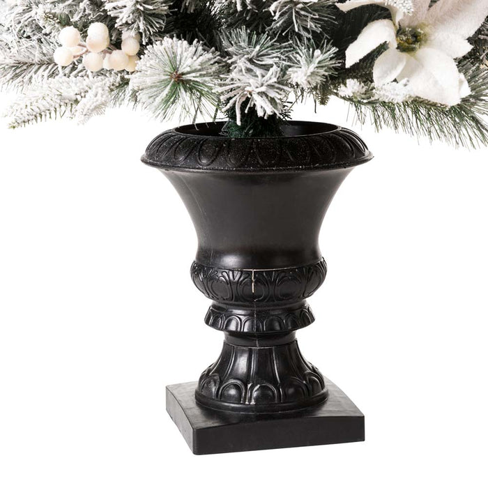5ft Pre-Lit Pine Artificial Christmas Porch Tree with 150 Warm White Lights and Poinsettias